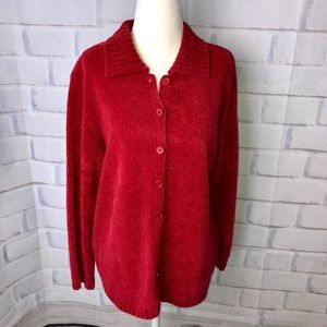 Red Button Down Sweater with Collar